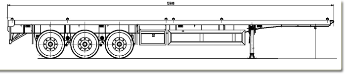 Container 3 Axle Flatbed Truck Trailer Drawing