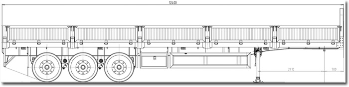 13M Container 40T 3 Axle Side Wall Semi Trailer drawing